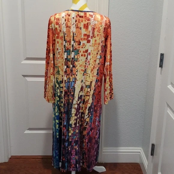 Women's long sleeve color block dress - Picture 3 of 5